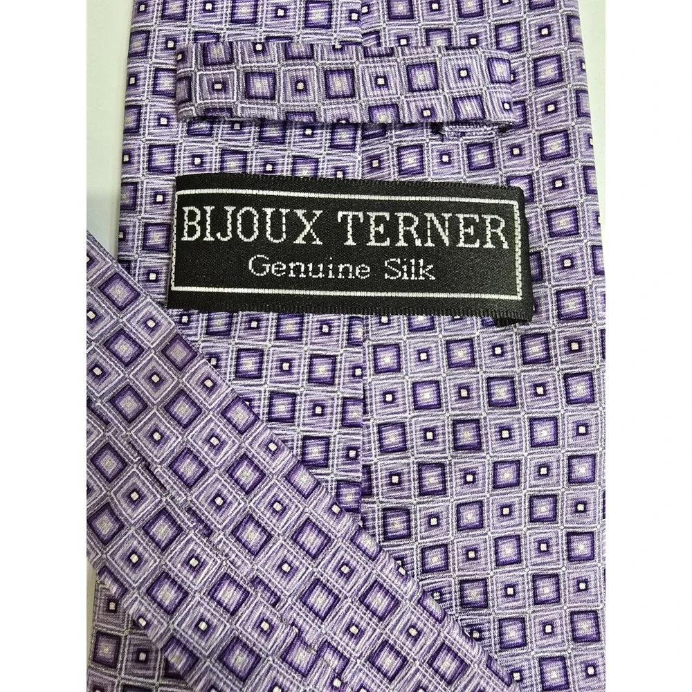 Bijoux Terner Necktie Mens Purple Geometric 100% Silk Classic Formal Business